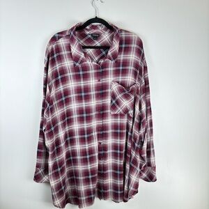 Torrid Womens 4X Button Blouse Shirt Top Plaid Long Sleeve Pocket Purple